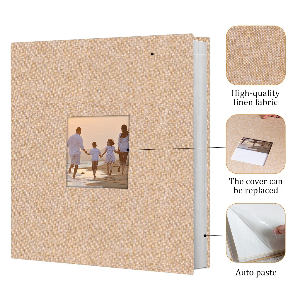 Multi-color Linen Window 18 Inch Scrapbook 20 Sheets 40 Pages, DIY Memory Album with Scraper & Pen