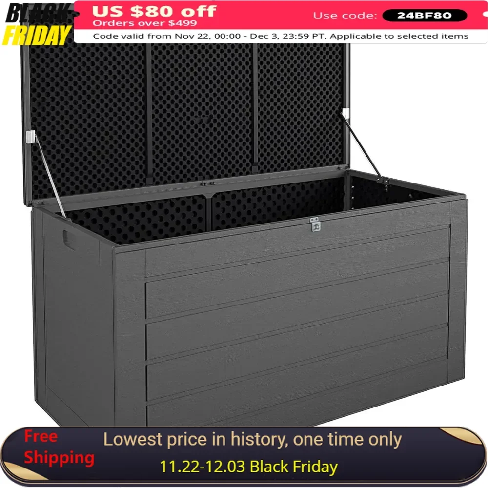 Patio Deck Storage Box, Extra Large, 180 Gallons, Black and Charcoal