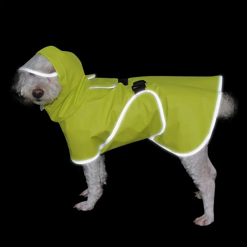 

Pet Raincoat Reflective Waterproof Clothes With Rope Hole Strip Lightweight Rain Jacket Poncho Hoodies Adjustable Waterproof Dog