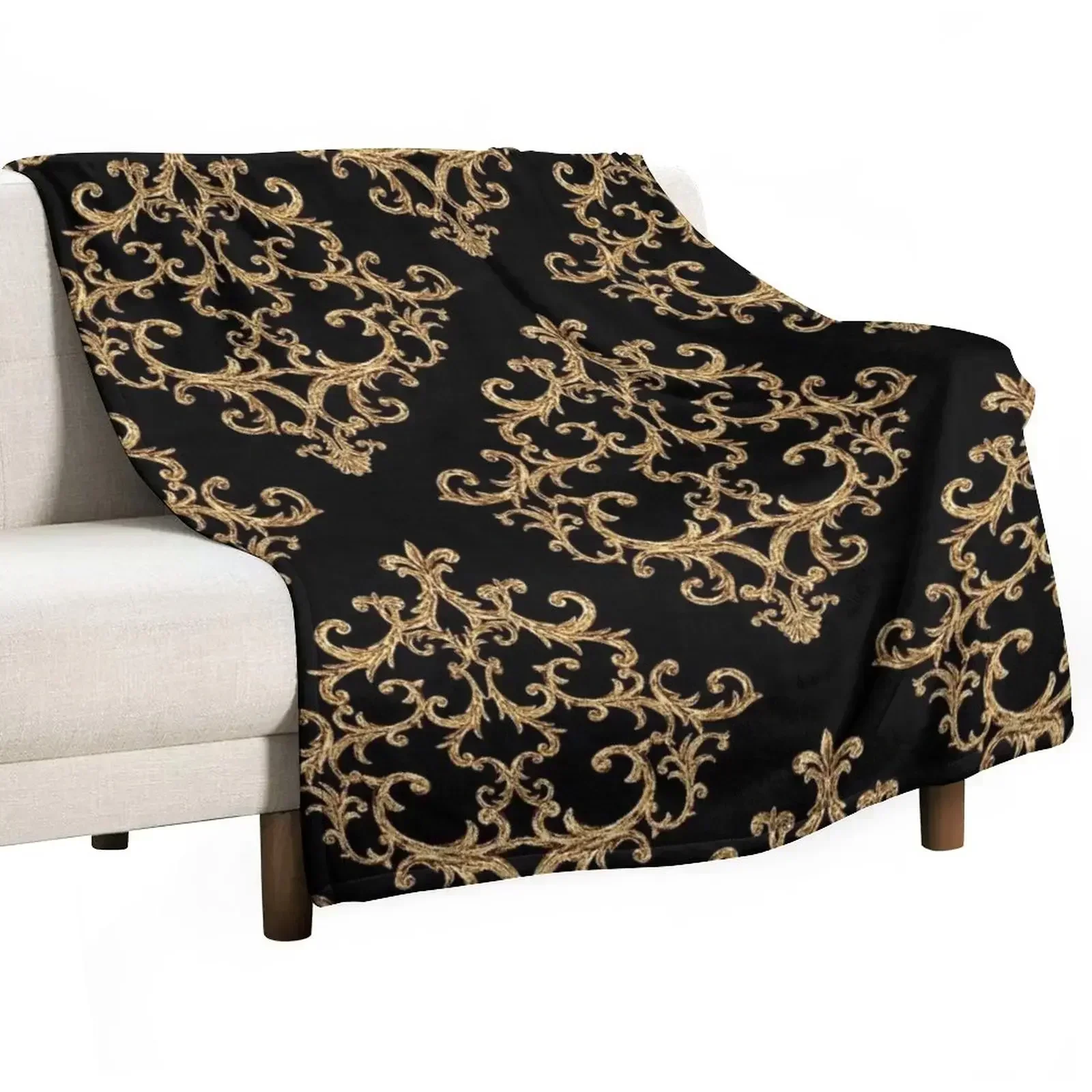 

Black and gold pattern Throw Blanket Retros Soft Beds halloween Sofas Blankets