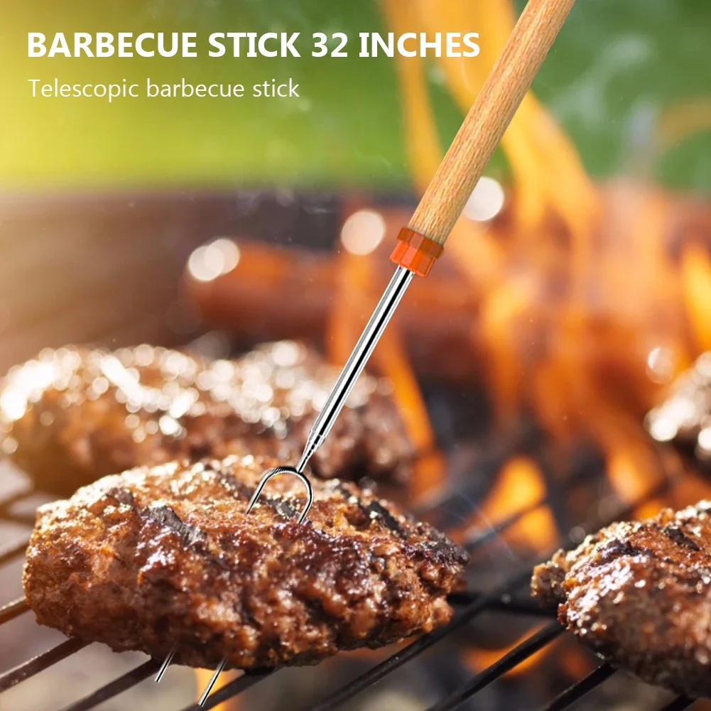 D9 BBQ 8PCS Stainless Steel Roasting Grill Stick Set Extendable Dual Fork Outdoor BBQ for Household Kitchen BBQ Camping Supplies