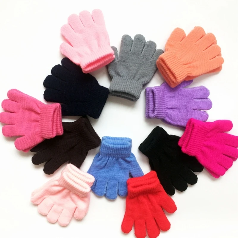 Stretchable Knitted Gloves Bright Cheerful Knitted Kids Gloves for Boys & Girls D5QA