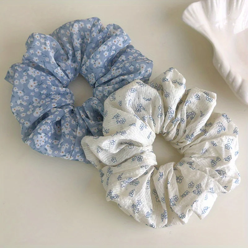 ربطة شعر منعشة ورقيقة باللونين الأزرق والأبيض بطبعة زهور الأقحوان، ربطة شعر متينة ومرنة للغاية، لطيفة على إكسسوارات الشعر #5