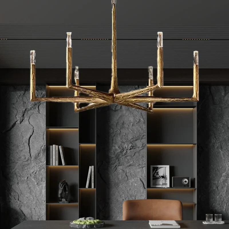 

Vintage American Design Brass Black LED Chandelier with Dimmable Hanging Light for Living Room and Dining Room Illumination