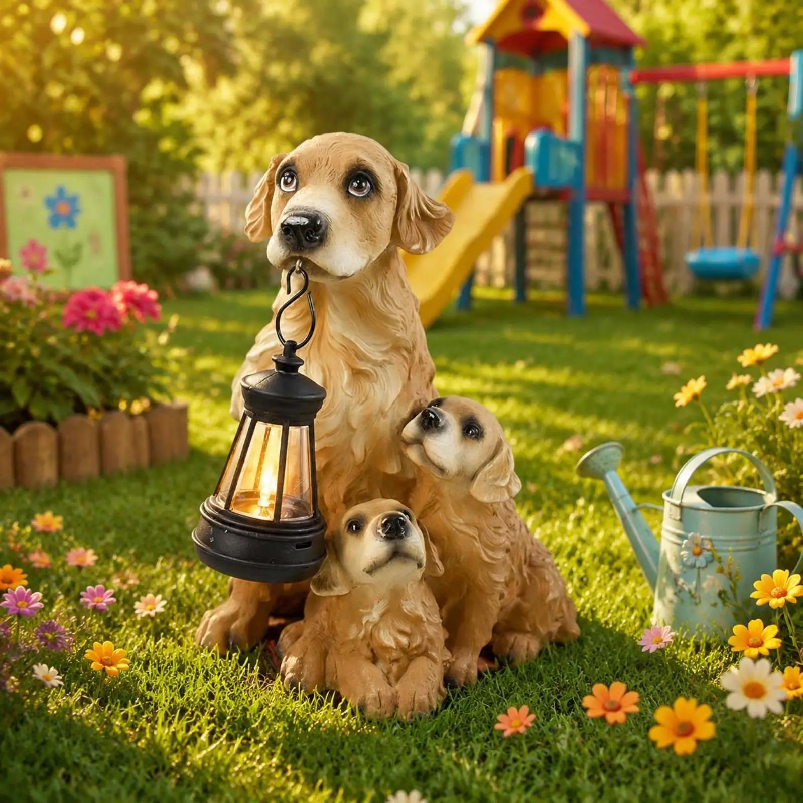 Hanging Lantern Dog Statue Realistic Texture Dog Lantern Sculpture