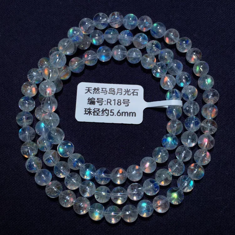 Natural Colorful Light Moonstone Clear Round Beads Bracelet 5.5mm Rainbow Women Fashion Jewelry Ma Island Moonstone AAAAA