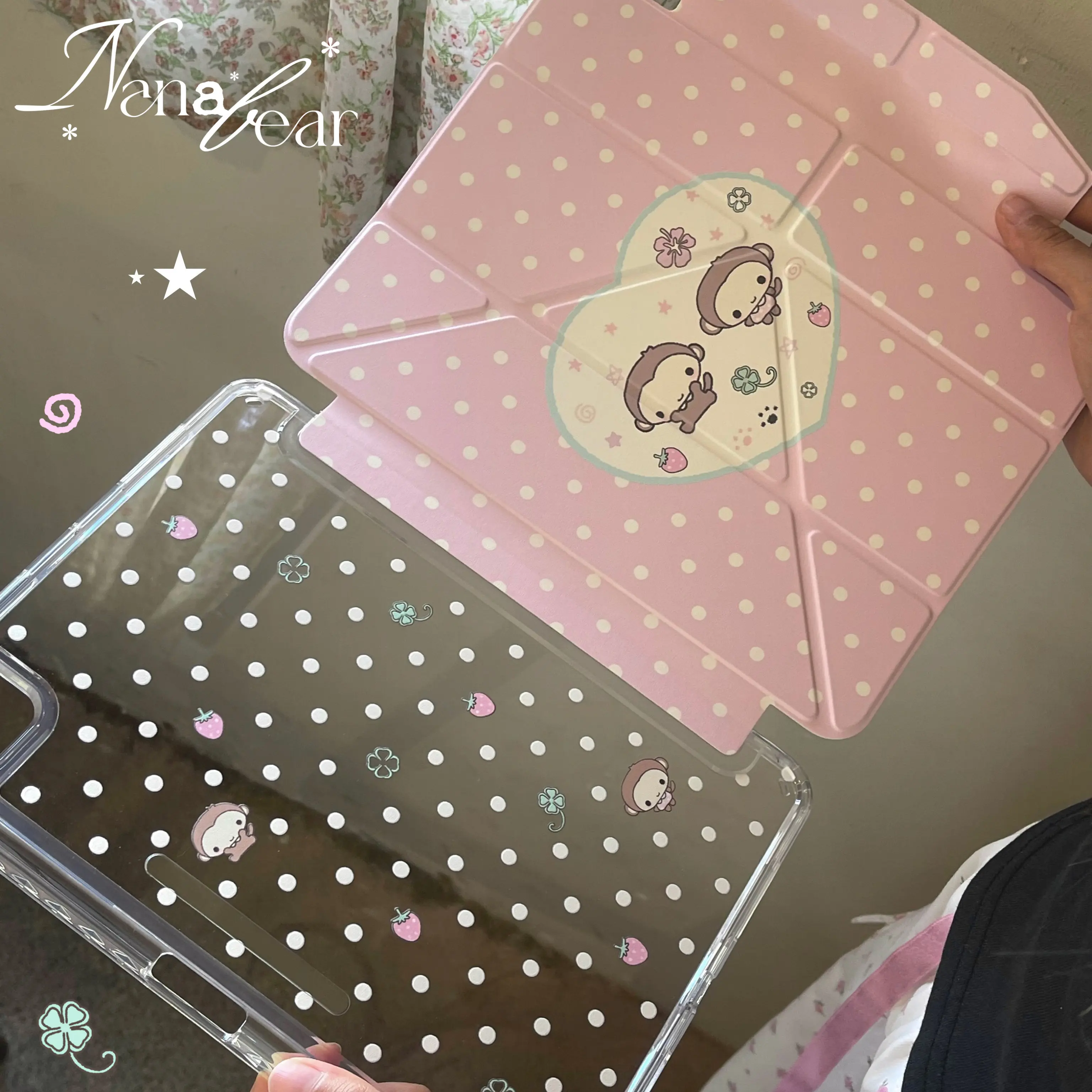 Ins Korea Dot Strawberry Monkey Y2K Tablet Case For iPad Pro 13in 11th M5 M4 12.9in A16 7/8/9/10th Air4/5/6/7 11in M2 M3 Cover