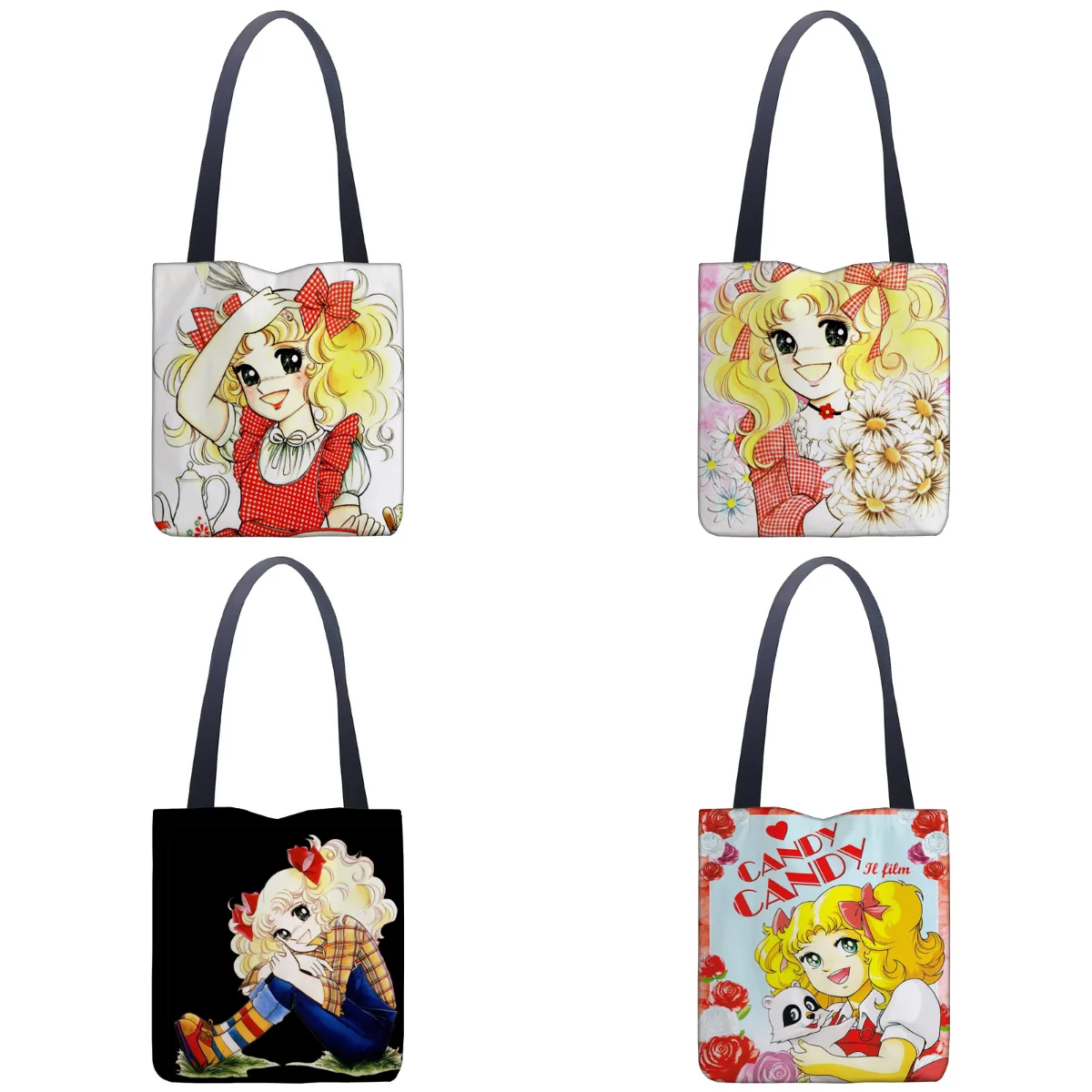 Cartoon Candy Candy Handbag Women Casual Linen Totes Underarm Top Handle Bag Lady Shopping Travel Bags