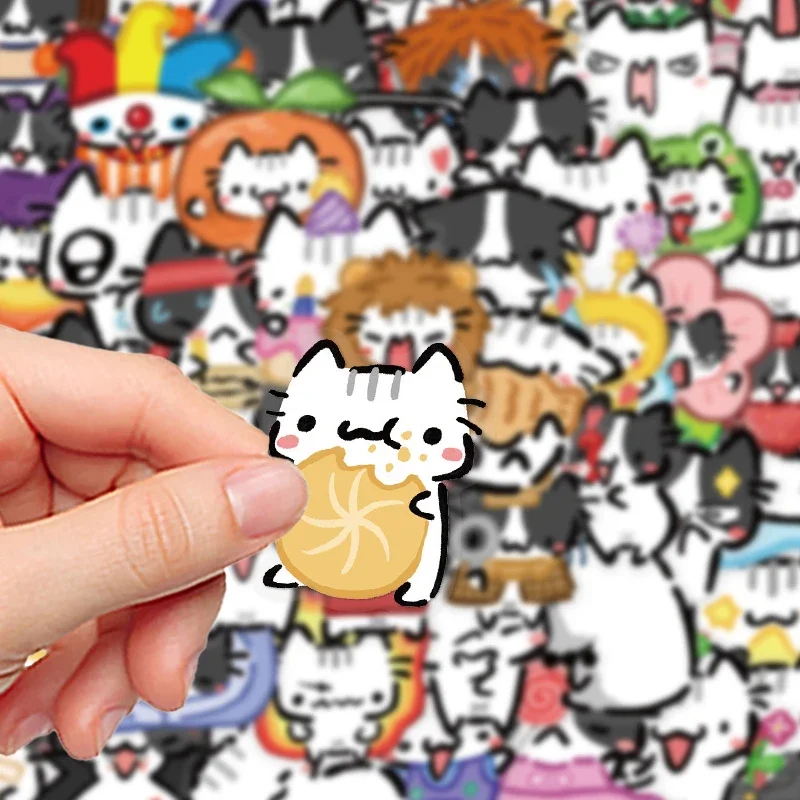 50PCS Hand-Drawn Kawaii Colorful Cat Stickers Cute Cartoon Animal Decor for Notebook Skateboard Suitcase Laptop Waterproof Decal