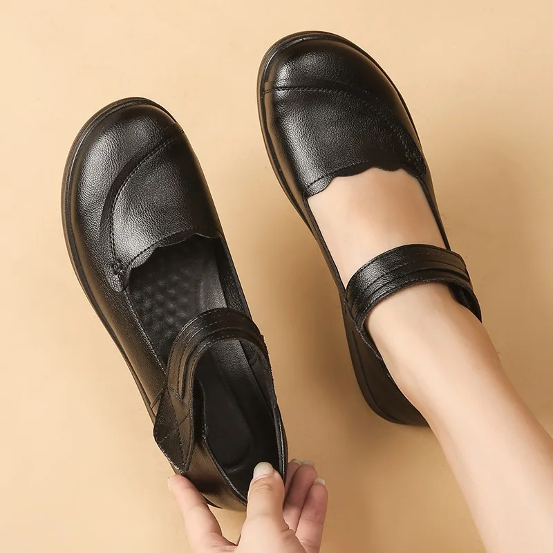 2024 Ballerina shoes middle age women 1980s retro mary jane flats black college student uniform shoes plus size 42 woman loafer