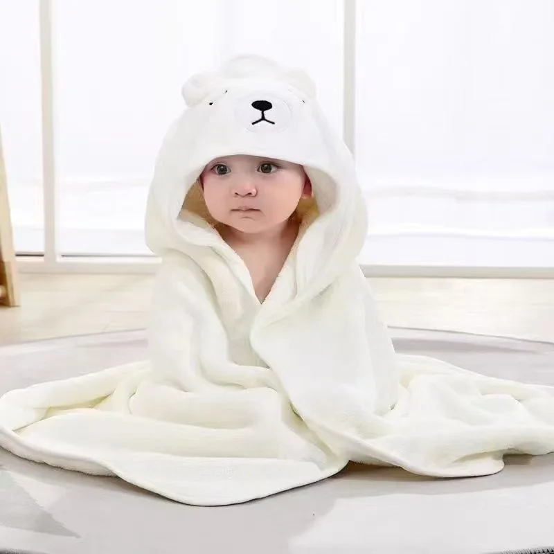 Newborn bath towel coral fleece thickened,children's hooded bathrobe hooded home clothes baby hug blanket