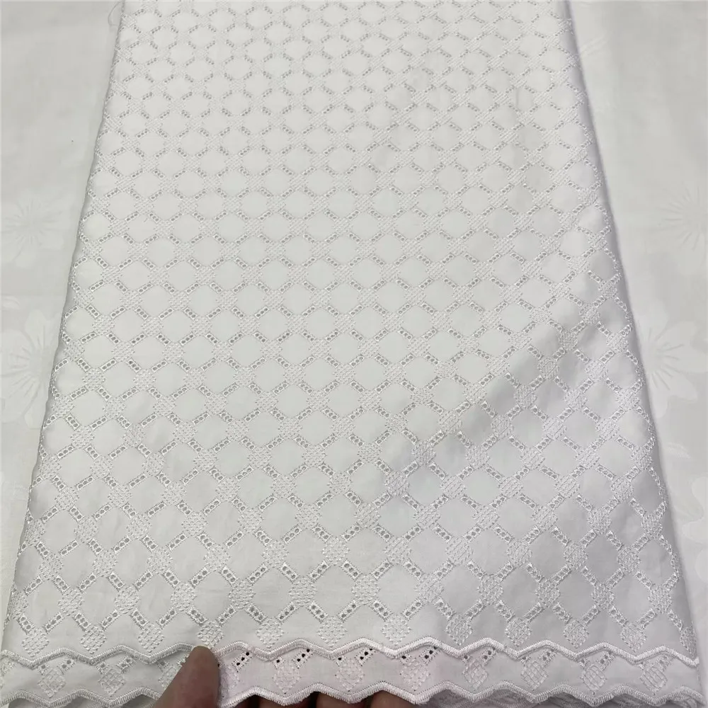 5 Yards Nigerian 100% Cotton Polish Satin Embroidery Fabric High Quality Swiss Voile Lace Material For Men Dubai Style 16A65