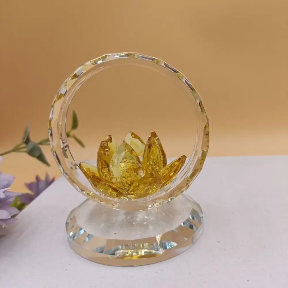 Transparent Crystal Lotus Ornament Stable Base Reflection Effect Lotus Flower Figurine Smooth Finish Decorative