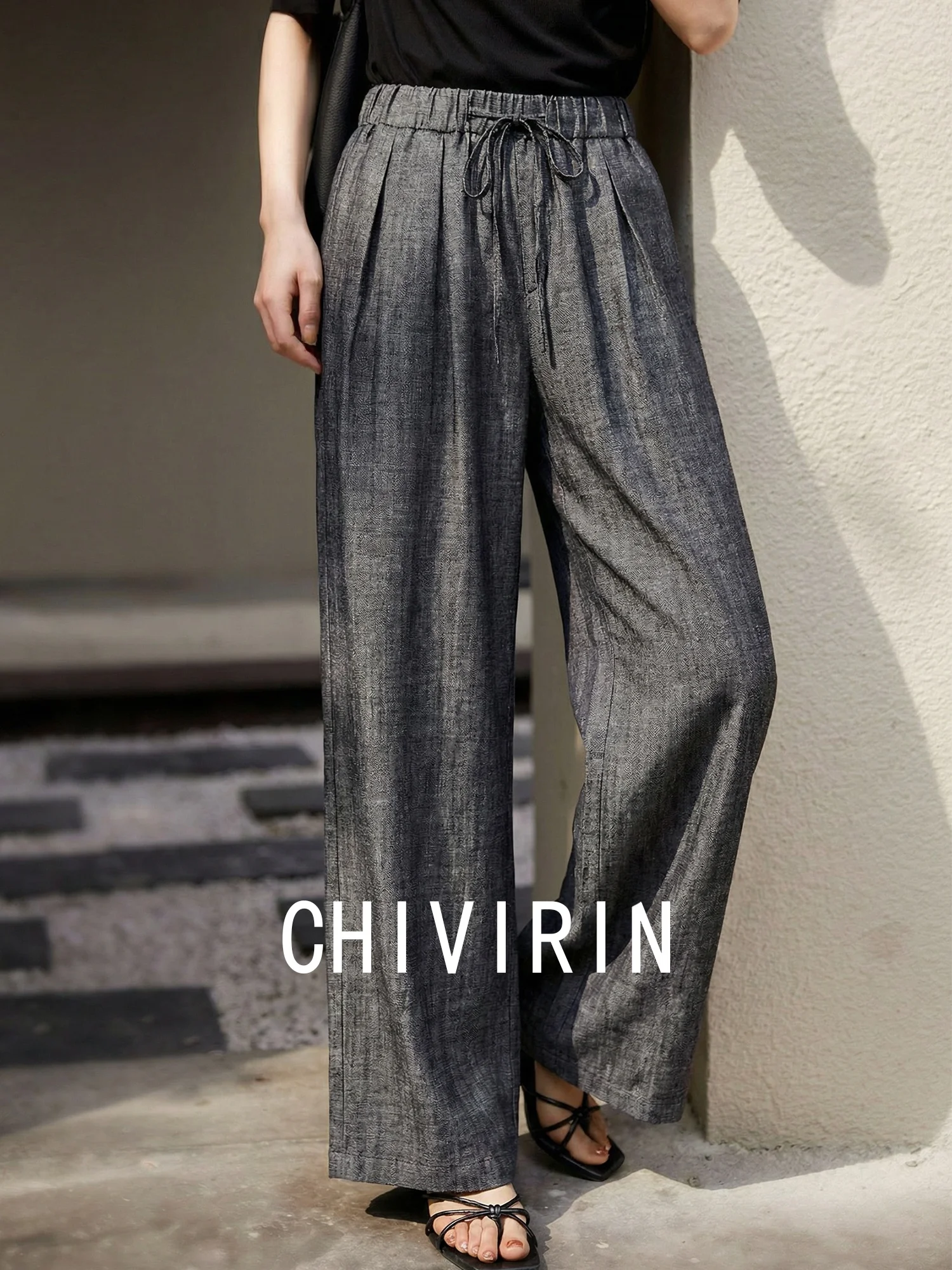 

Льняные брюки Chivirin с завязками, модные широкие брюки, летняя новинка, женские повседневные брюки прямого кроя