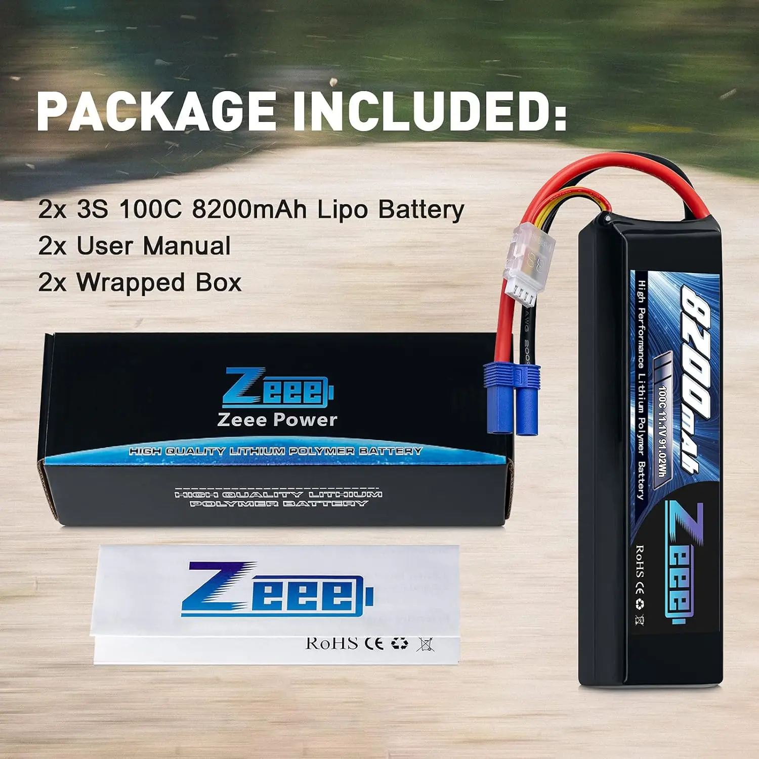 1/2pcs Zeee 3S 8200mAh FPV Drone Lipo Battery 11.1V 100C EC5 Plug with Metal Plates for RC Car RC Truck Tank RC Racing Models