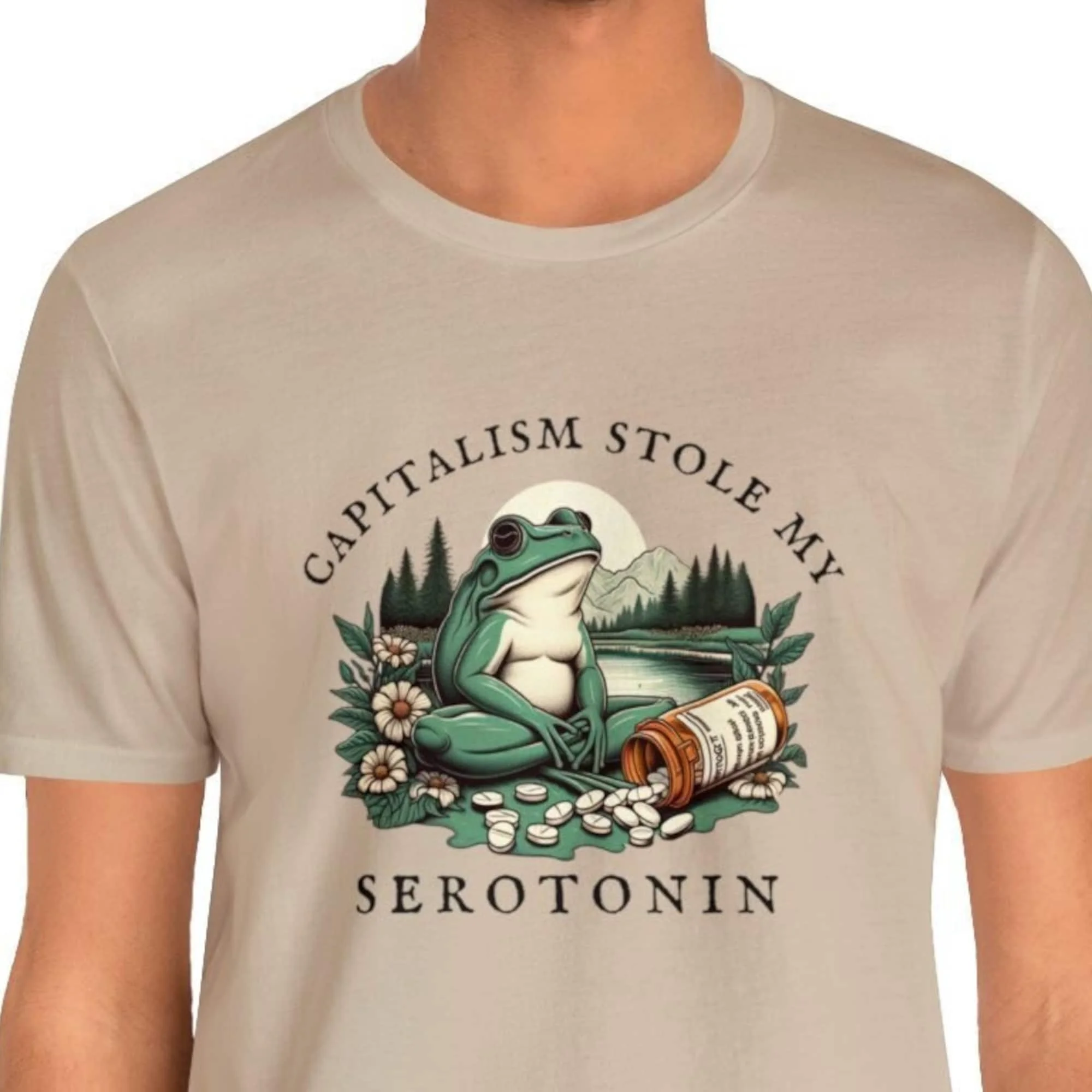 Cottagecore Frog Serotonin Depression Anticapitalist Sad Pills Antidepressants T Shirt