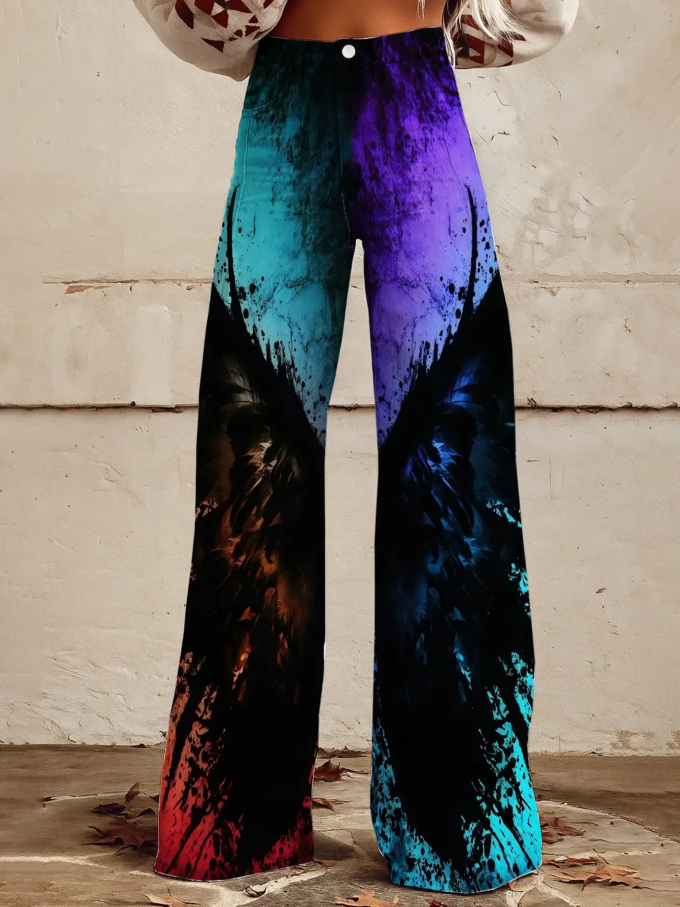 2026년 다양한 컬러풀한 웨스턴 프린트가 돋보이는 캐주얼 청바지, 루즈한 와이드 레그 디자인, 게임 세계의 바지