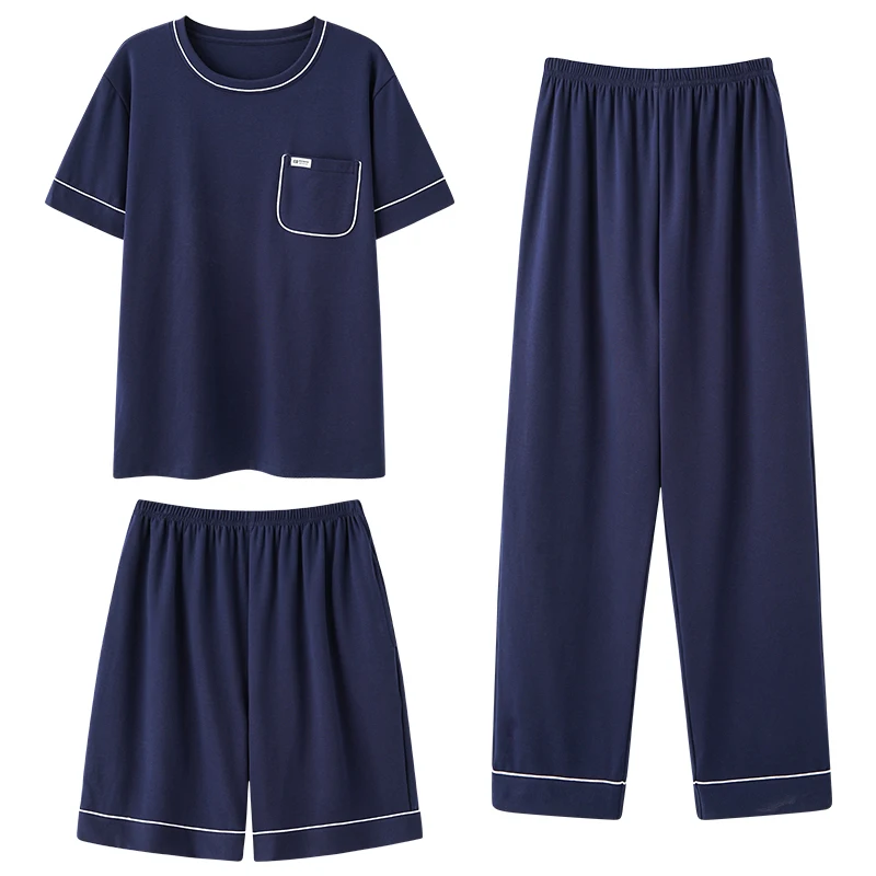 Männer Pyjamas Sets Tops + Kurze Hosen + Lange Hosen 3 teil/satz Sommer Lässige Modal Pyjama Männliche Große Yards l-XXXXL Pijamas Hombre