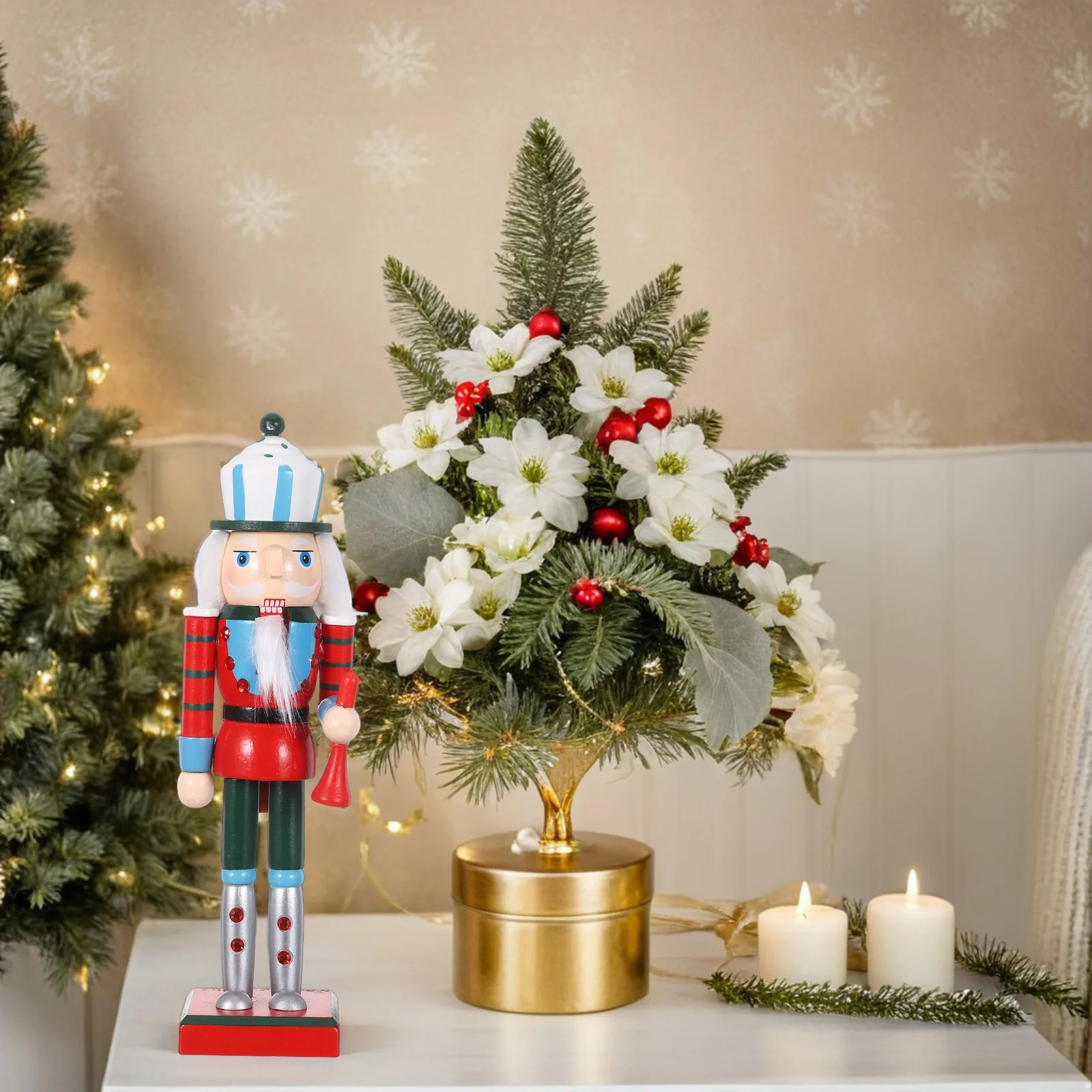 

Handcrafted Wooden Nutcracker Soldier Holiday Mantel Decoration Christmas Shelf Ornament Classic Nutcracker Figure 25.5cm