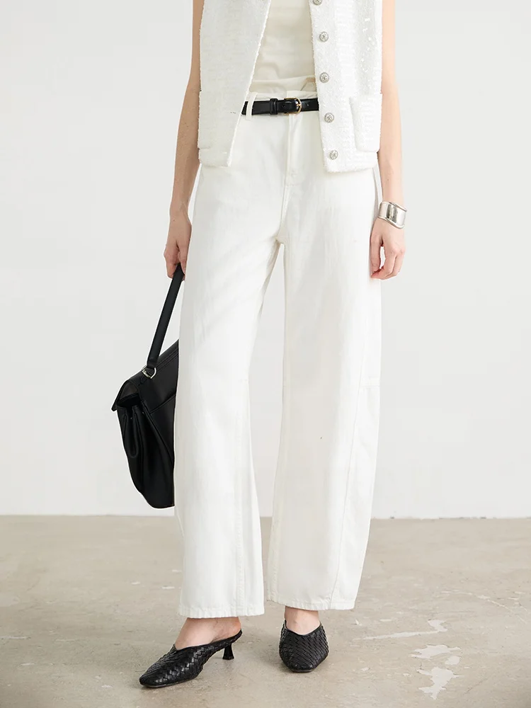 

Джинсы HanMao: женские, весна-лето, повседневные, с высокой талией, широкие штанины, хлопок, на молнии, ткань HanMao, простой стиль