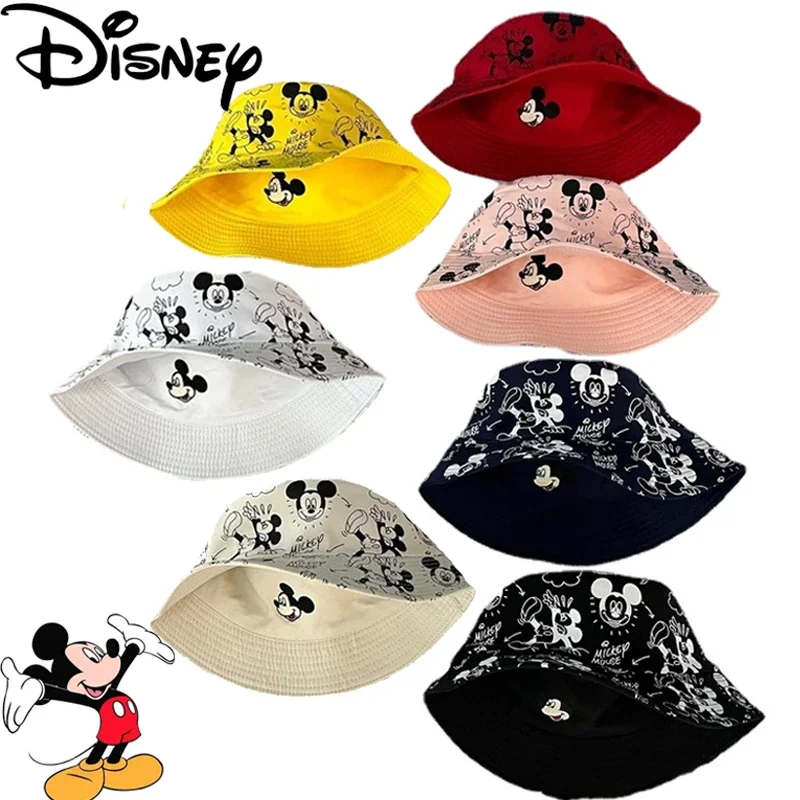 Disney Mickey Minnie Double-sided Wear Bucket Hats Cartoon Fishing Hat Boys/Girls Bob Femme Gorro Summer Women Men\'s Panama Hat