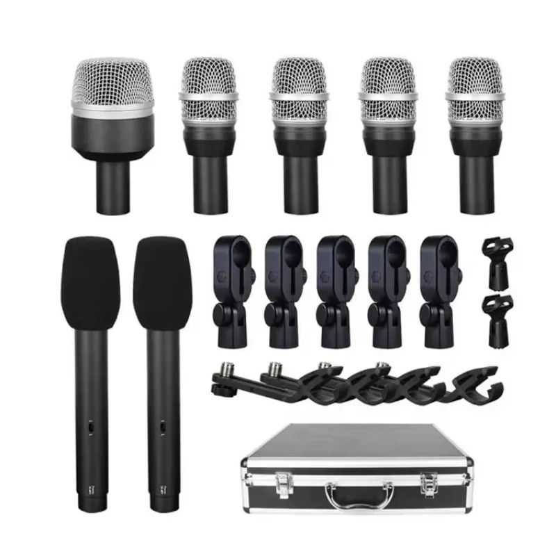 

Hot Sale 7-Piece Drum Microphone Kit Cardioid Polar Pattern Dynamic Wired Metal Mic For Stage Performance
