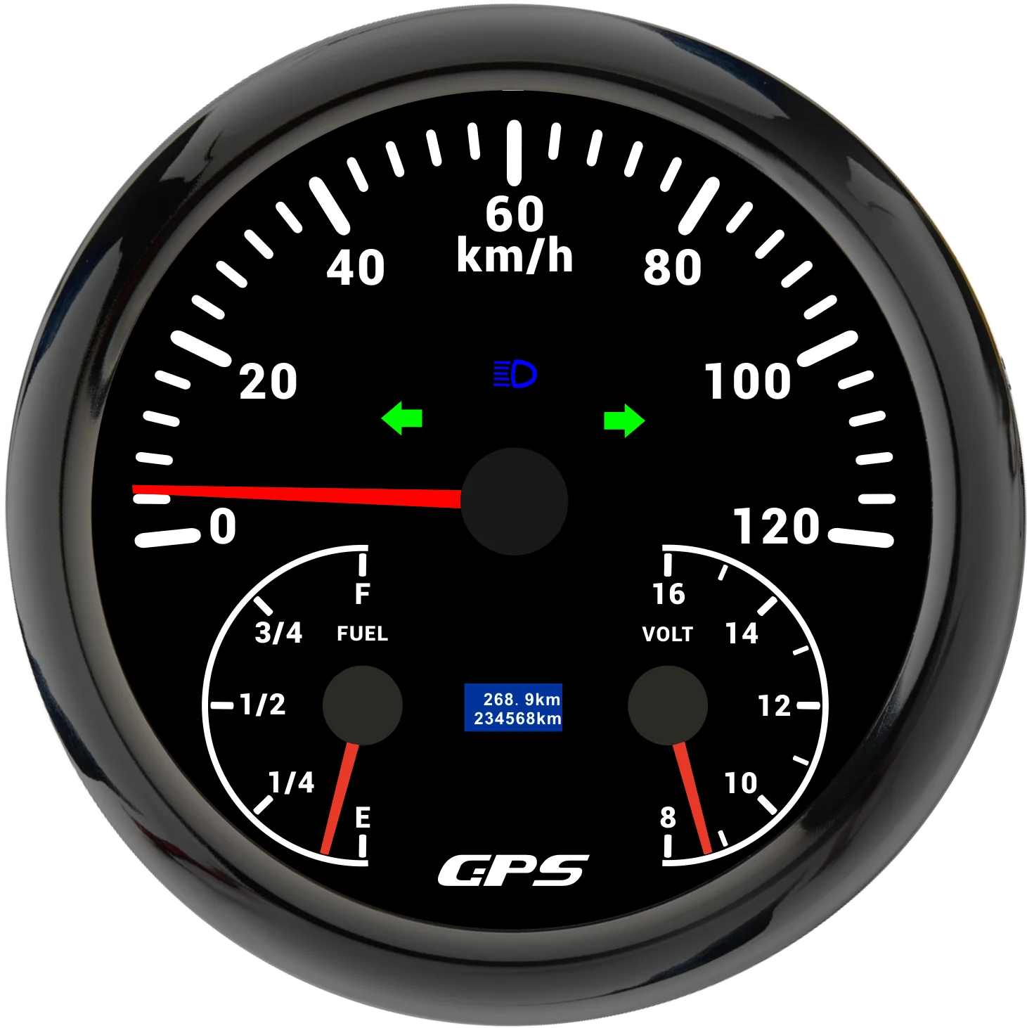 Multímetro com luz de fundo vermelha 110mm 3 em 1, 120 kmh, 200 kmh, 120 mph, velocímetro gps + medidor de nível de combustível + tensão com luz de giro, feixe alto