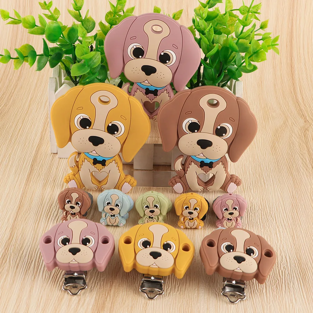 1--5Pcs Cute Puppy Dog Silicone Beads Silicone Teether Pacifier Clip For Jewelry Making Pacifier Chain Accessories BPA-Free