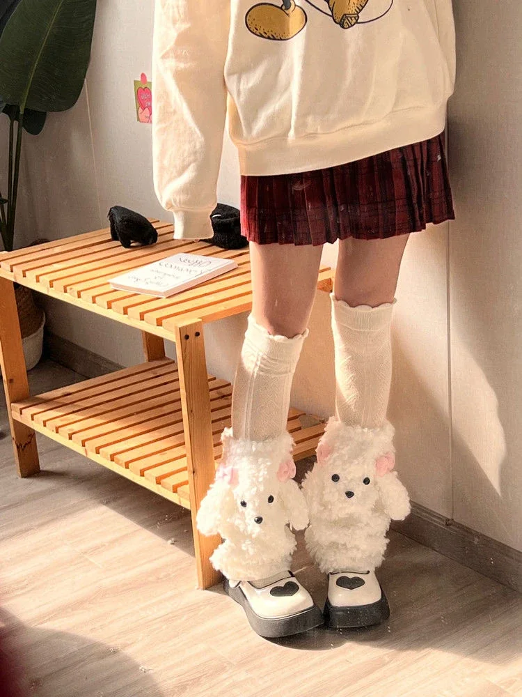 2025 hot sale Harajuku Women Lamb Wool Kawaii Dog Leg Warmers Japanese Preppy Style Socks Cute Bow Student Long Winter Foot Y2k