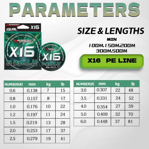 Imagen 2 del producto YGKX-sedal de Pesca trenzado de 16 hebras X16, hilo de Pesca de PE súper fuerte, 100/150/200/300/500M, línea trenzada multifilamento