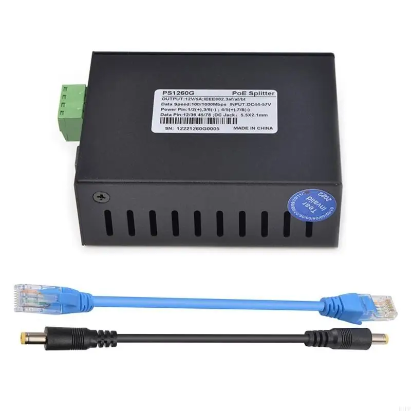 E1PF POE сепаратор 12V 5A Металлический корпус POE Splitter RJ45 10/100/1000 Мбит/с эффективно
