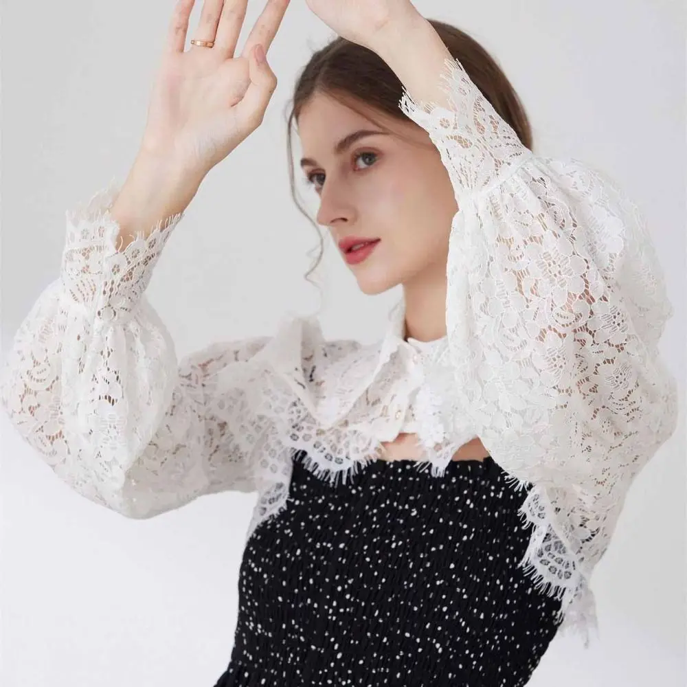 جميلة الدانتيل واقية من الشمس شال الشيفون الأزهار كاذبة طوق واقية من الشمس سترة فتاة