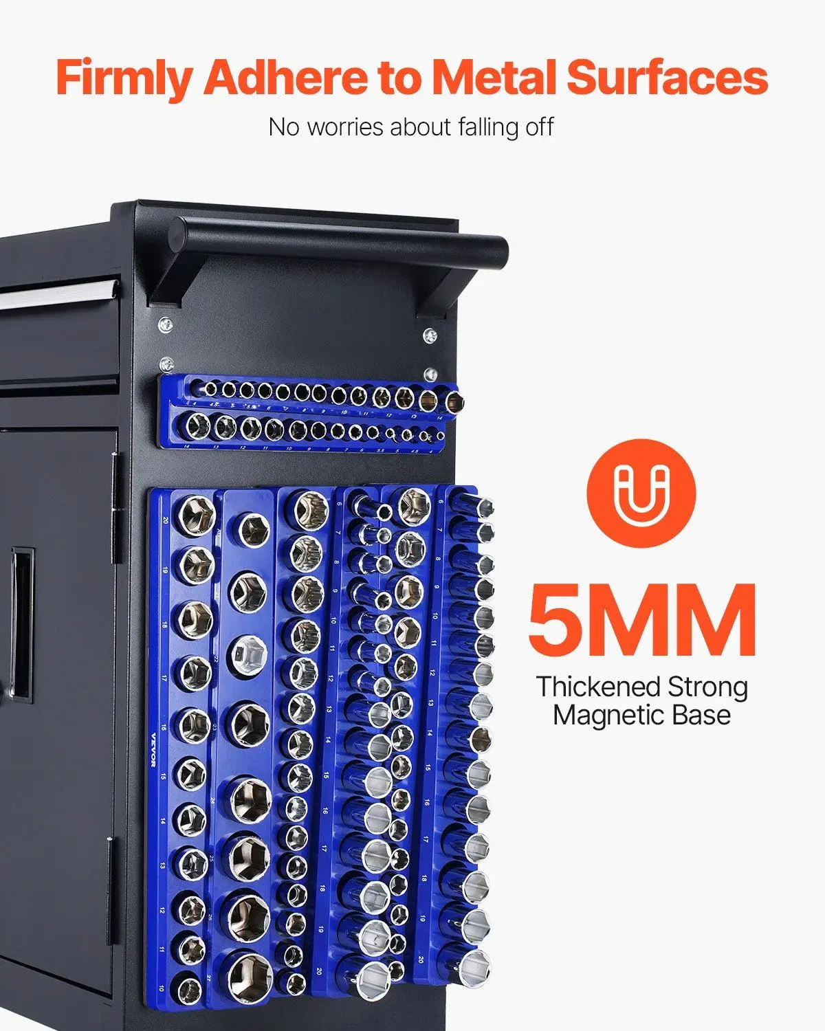 مجموعة منظم المقبس المغناطيسي ABS المقوى 8 قطعة 199 فتحة علبة زرقاء حمراء لمحرك متري SAE 1/4 إلى 1/2 #3