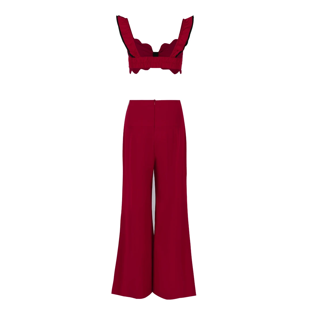 New Sexy Wide Leg Pants Set For Women Fashion Solid Color Female Trousers Cut Out High Street Ladies Overalls Clothing 2024