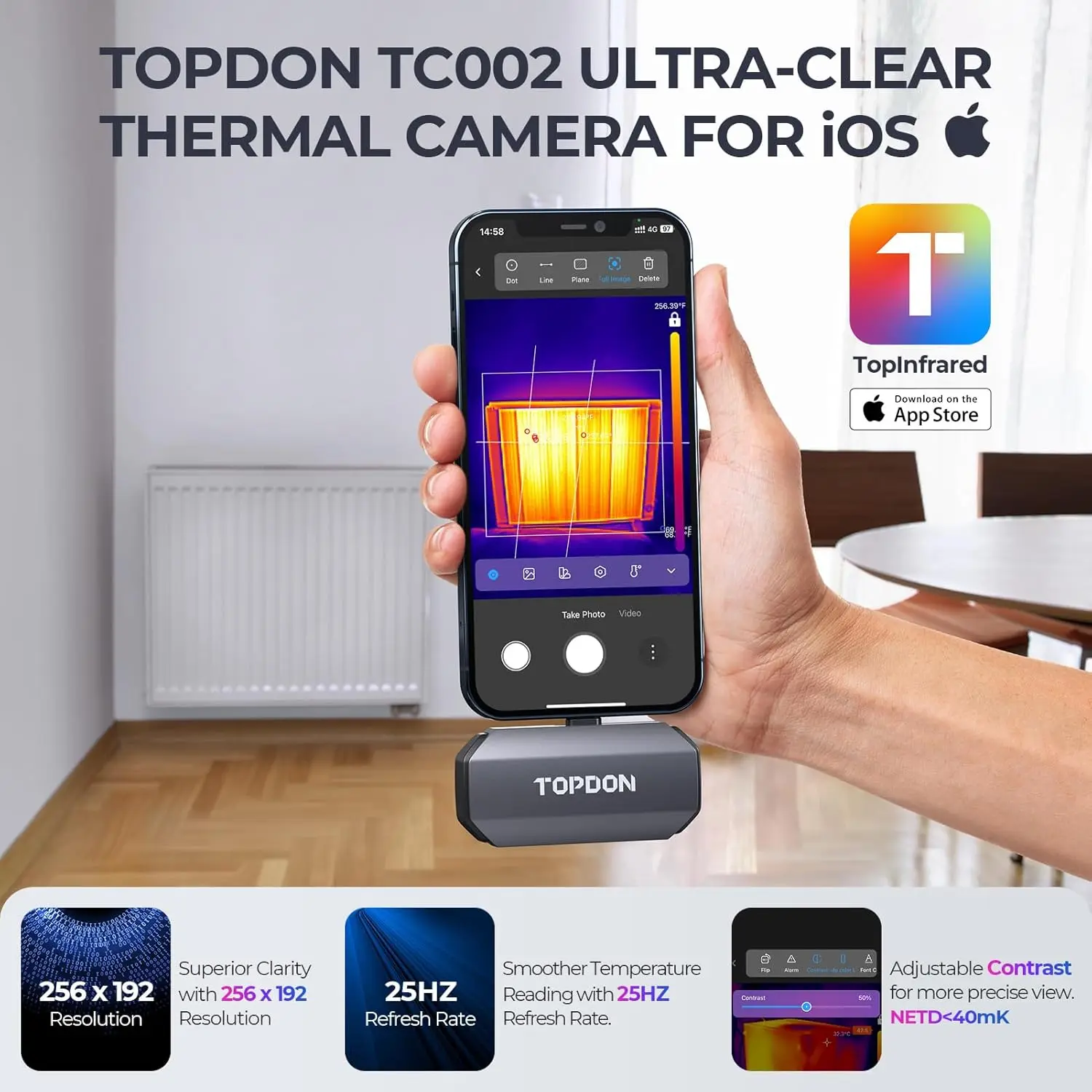 Thermal Camera for iOS (iPhone & iPad), 256 x 192 IR High Resolution, Thermal , Thermal Imaging Ca    mera, -4°F~