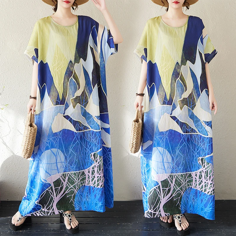 

Прохладное летнее пляжное платье большого размера из тонкого шелка Yangyun: свободное, дышащее, комфортное