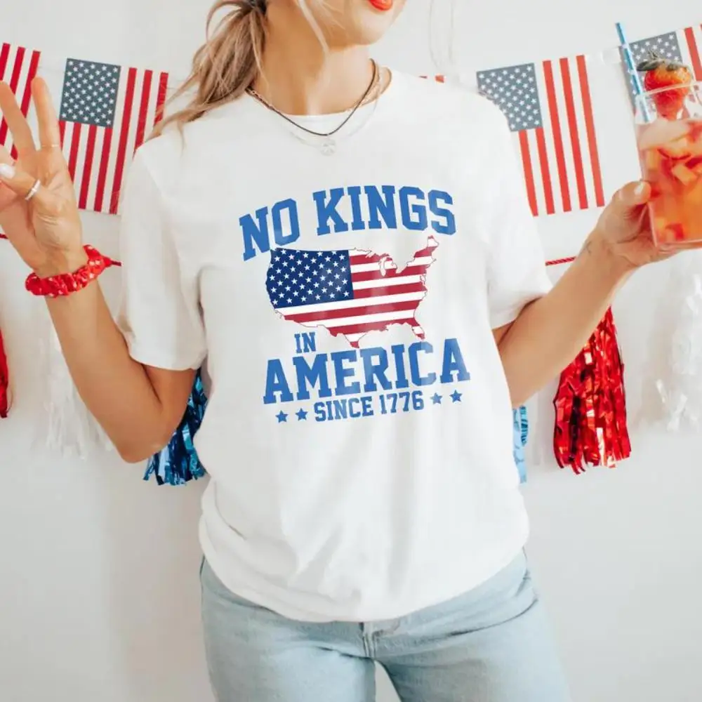 

No Kings in America Founding Fathers T-shirt, Since 1776 American Independence Tee, Patriotic Gift for Women, USA Vacation Top