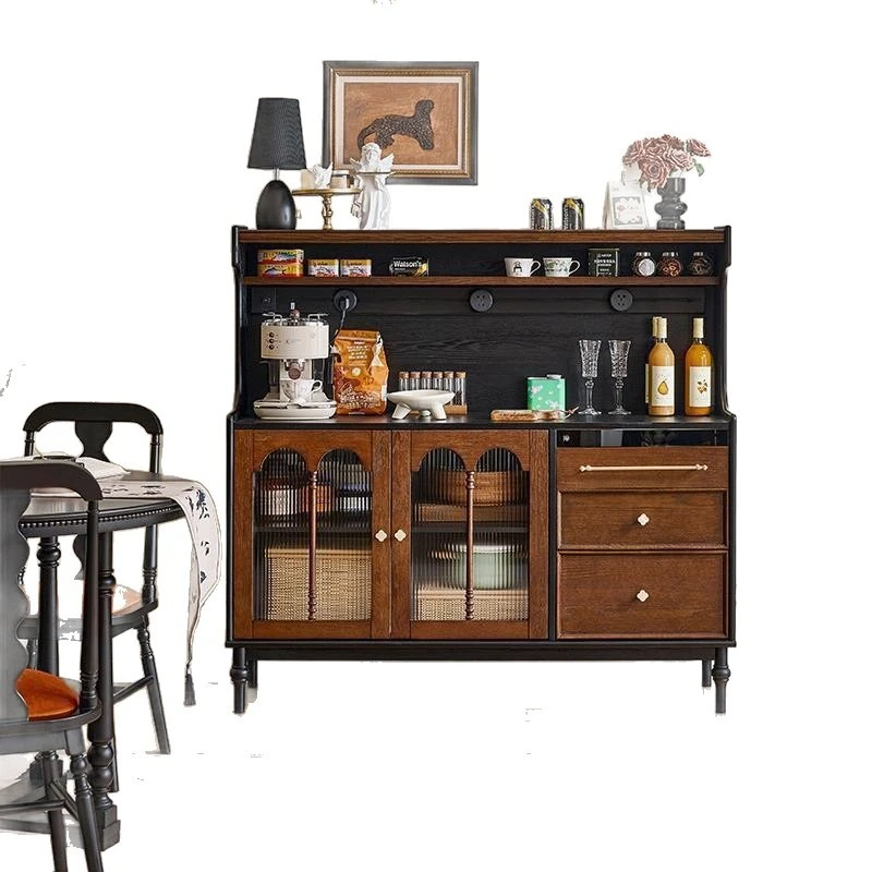 

All solid wood dining side cabinet, living room small apartment wine cabinet integrated locker against the wall