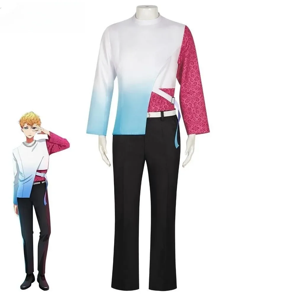 Men Sets Anime Oshi No Ko Aqua Cosplay Costume Round Neck Long Sleeve T Shirt & Pants & Belt Set Party Fashion Suits Uniform