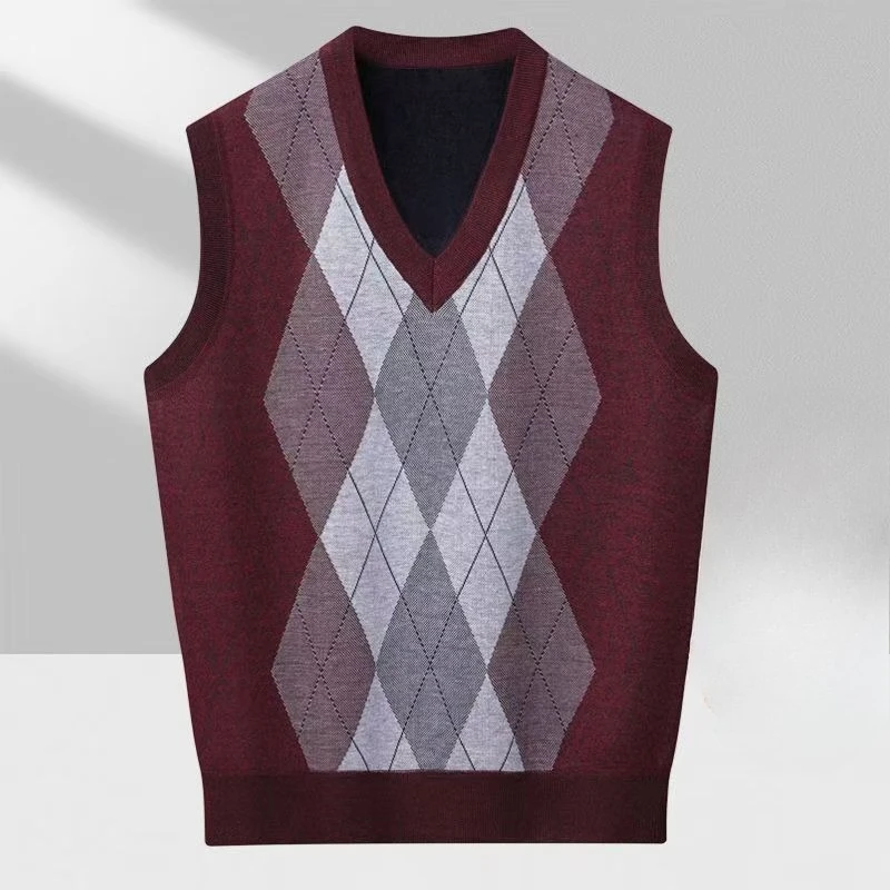 Men's Fleece-Lined Knitted Vest Cardigan Sleeveless Waistcoat Thick Warm Base Layer Sweater Autumn Winter Dad Style Outerwear