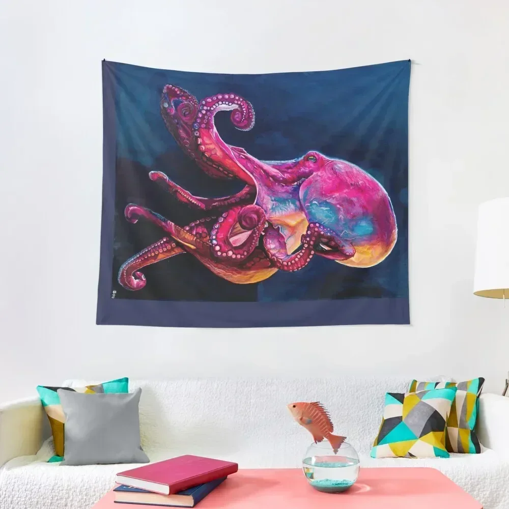 

Deep colourful pink and blue octopus ink painting from the depths Tapestry Decoration Pictures Room Wall Art Mural Tapestry