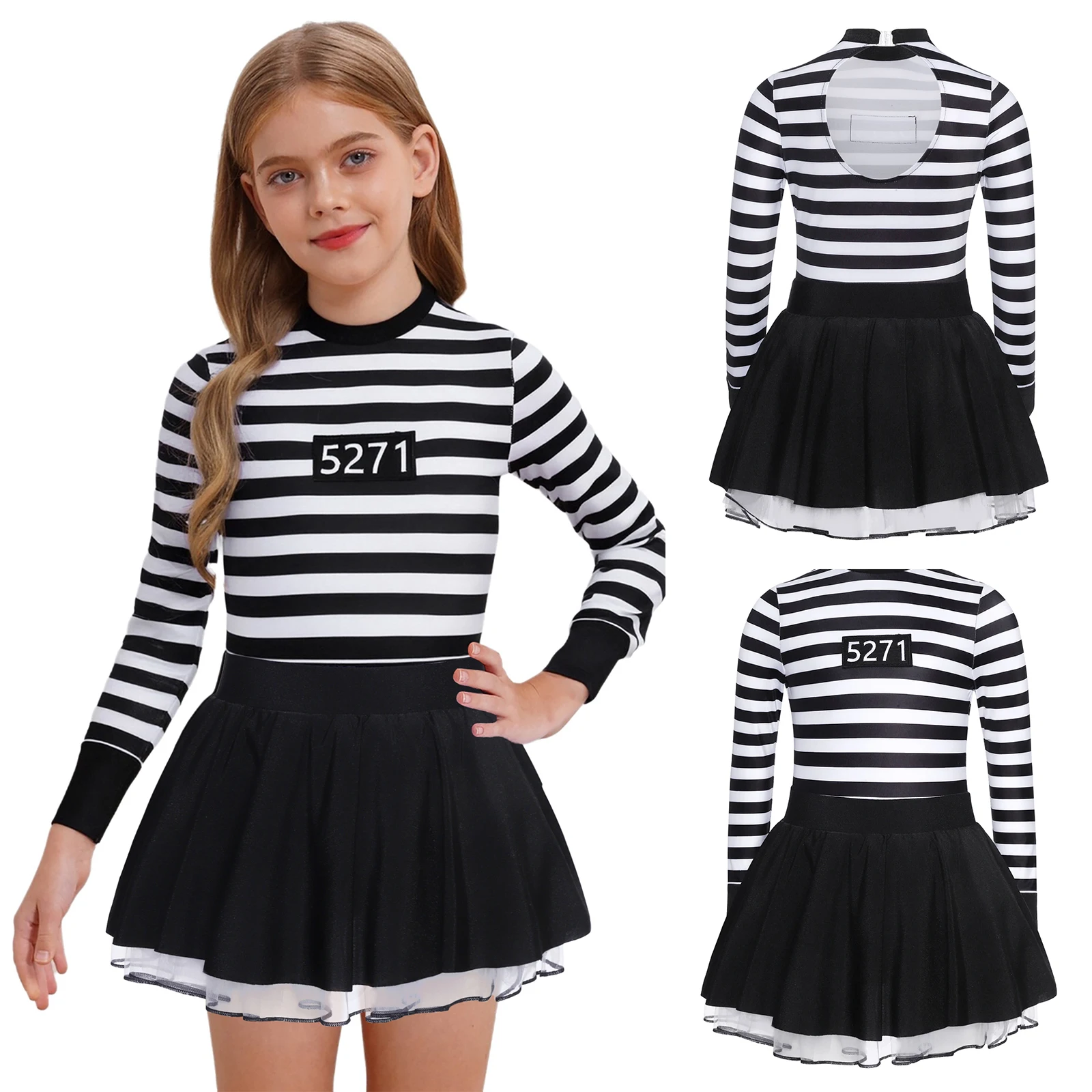 Costume d'halloween pour enfants filles, robe bouffante rayée, vêtements de danse de Ballet, robe fantaisie Cosplay
