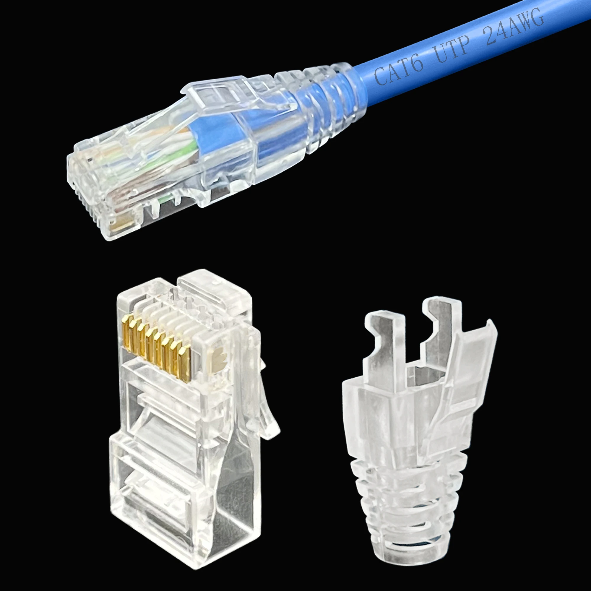 COMNEN 1-100pcs RJ45 Cat6/6a Pass Through Connectors Strain Relief Boots EZ to Crimp Modular Plug Connector Cable Plug Covers