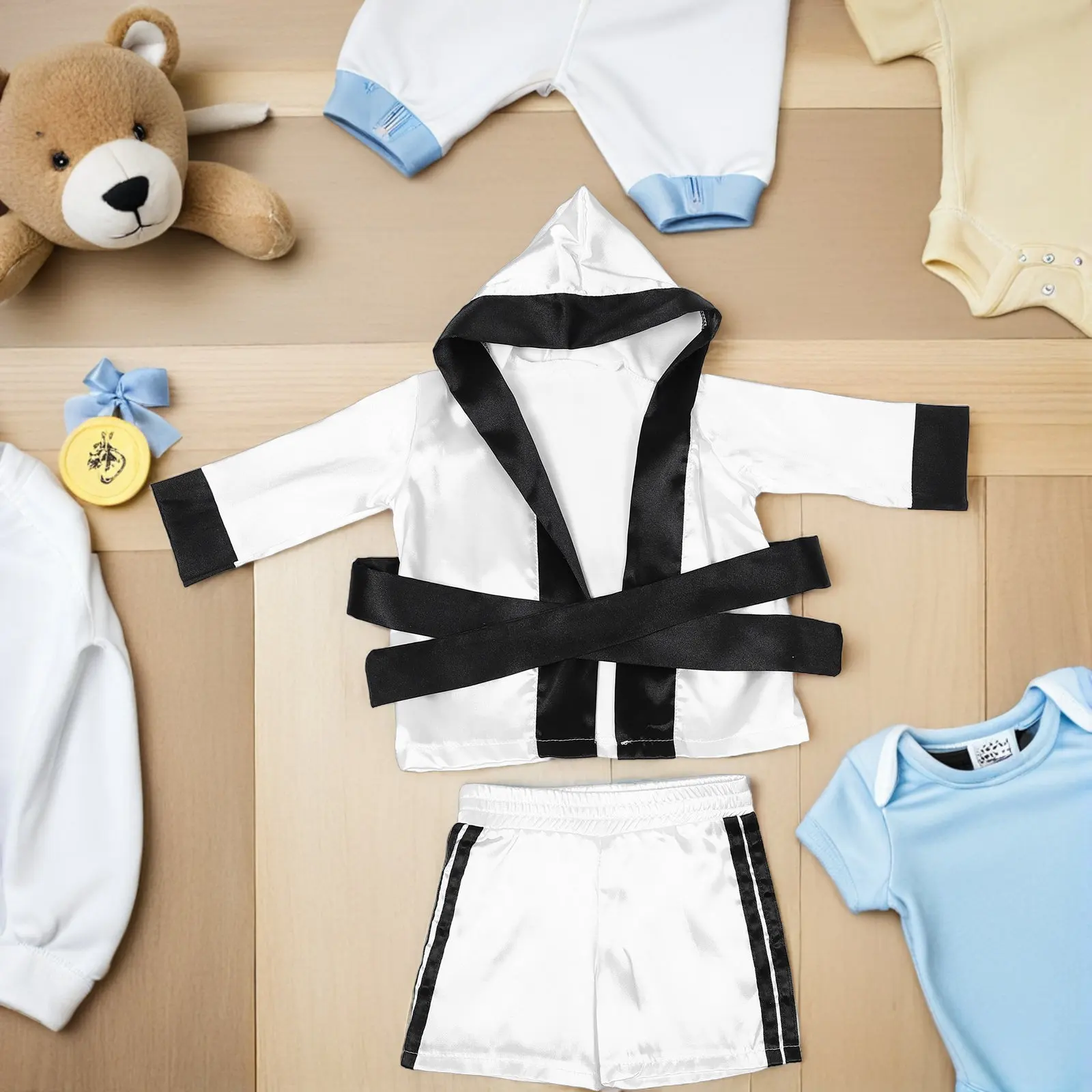 

Комплект из халата и шорт для новорожденных: костюм для фотосессий, боксерская форма для мальчиков и девочек, наряд для Хэллоуина и Рождественских вечеринок