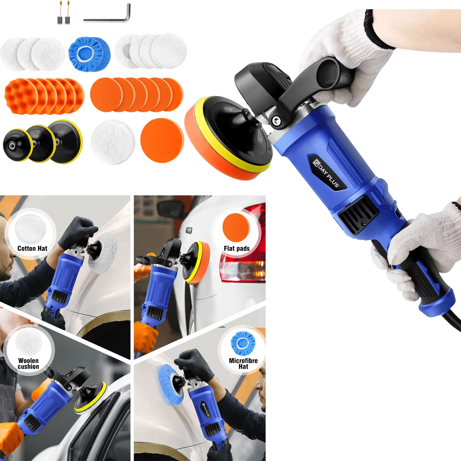 Pulidores y pulidores, máquina pulidora de automóviles eléctricos - Kit de máquina pulidora rotativa con 6 controles de velocidad variable.