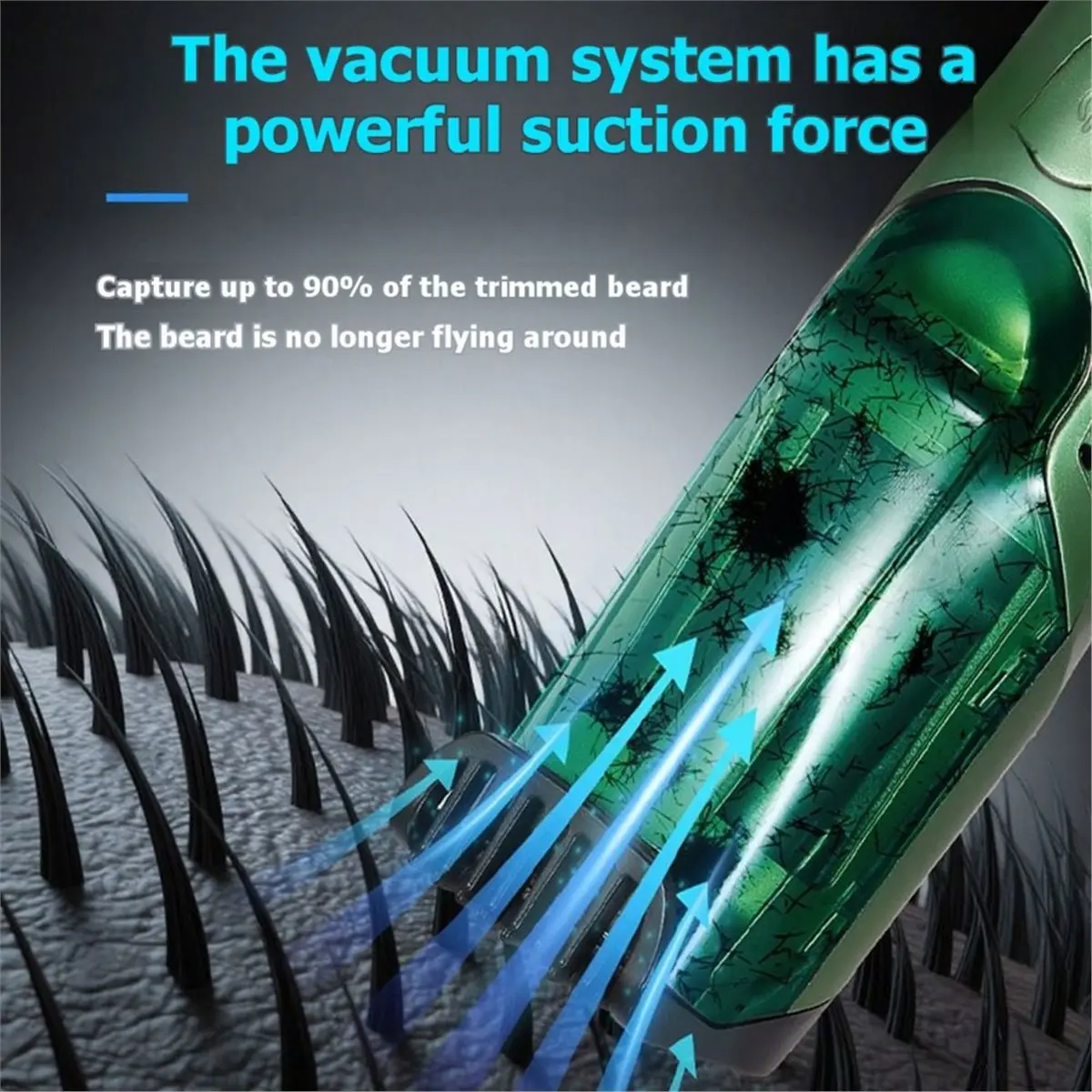 FUA@ Cordless Beard Trimmer Men Rechargeable Electric Shaver Built-in Vacuum Clipper for Mustache Sideburns IPX6 Washable