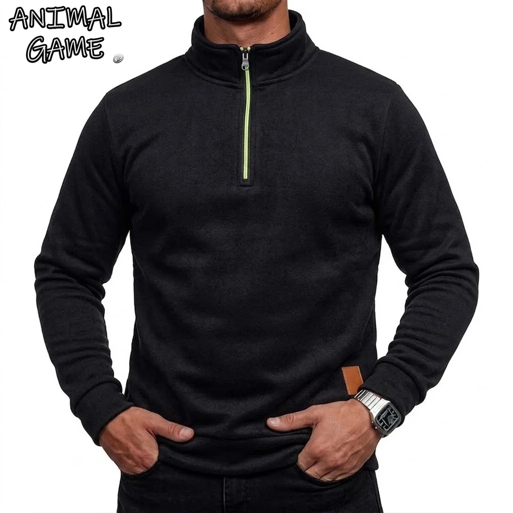 Novo Moletom Masculino com Zíper, Manga Longa, Térmico e Quente para Outono, Casual, Esportivo, para Academia, Treino, Roupa Ativa e Streetwear