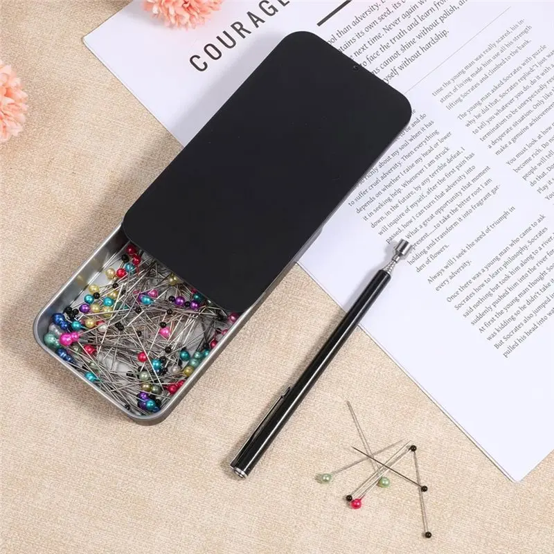 [NEW!A08R】 Telescopic Magnetic Pick Up Tool With Metal Storage Tin Box Sewing Needle Pin Collector Organizer Portable