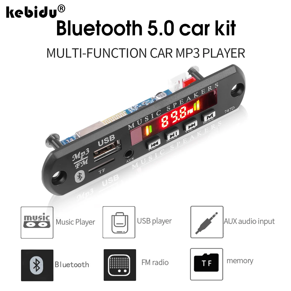 USB 3.5mm AUX FM Radio Wireless Bluetooth V5.0 Receiver MP3 Player 9V 12V Mp3 Decoder Board Module 1 Din Music Speaker Car Kit