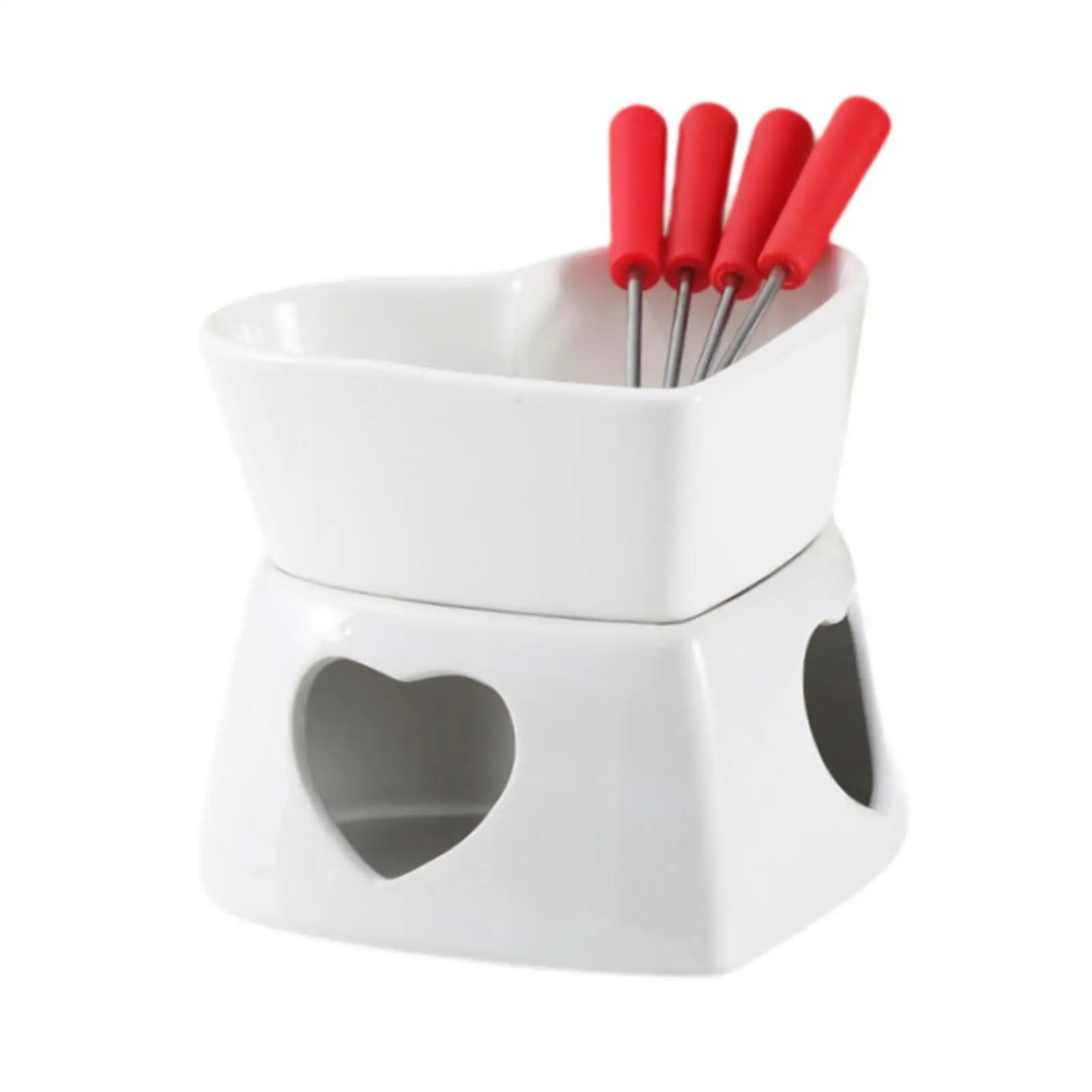 Pottery Fire Boiler Bowl Decoration Supplies with 4 Pieces Forks for Valentines Day Kitchen Thanksgiving Wedding Party Supplies